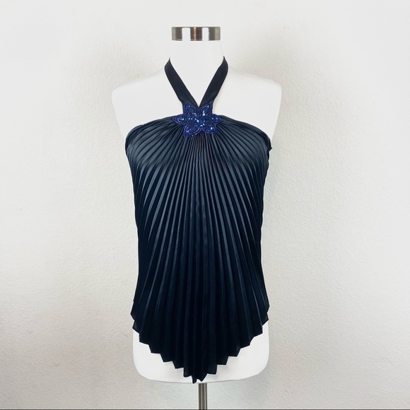 Cache Tops - Cache Top NWT Silk Pleaded & Beaded Halter